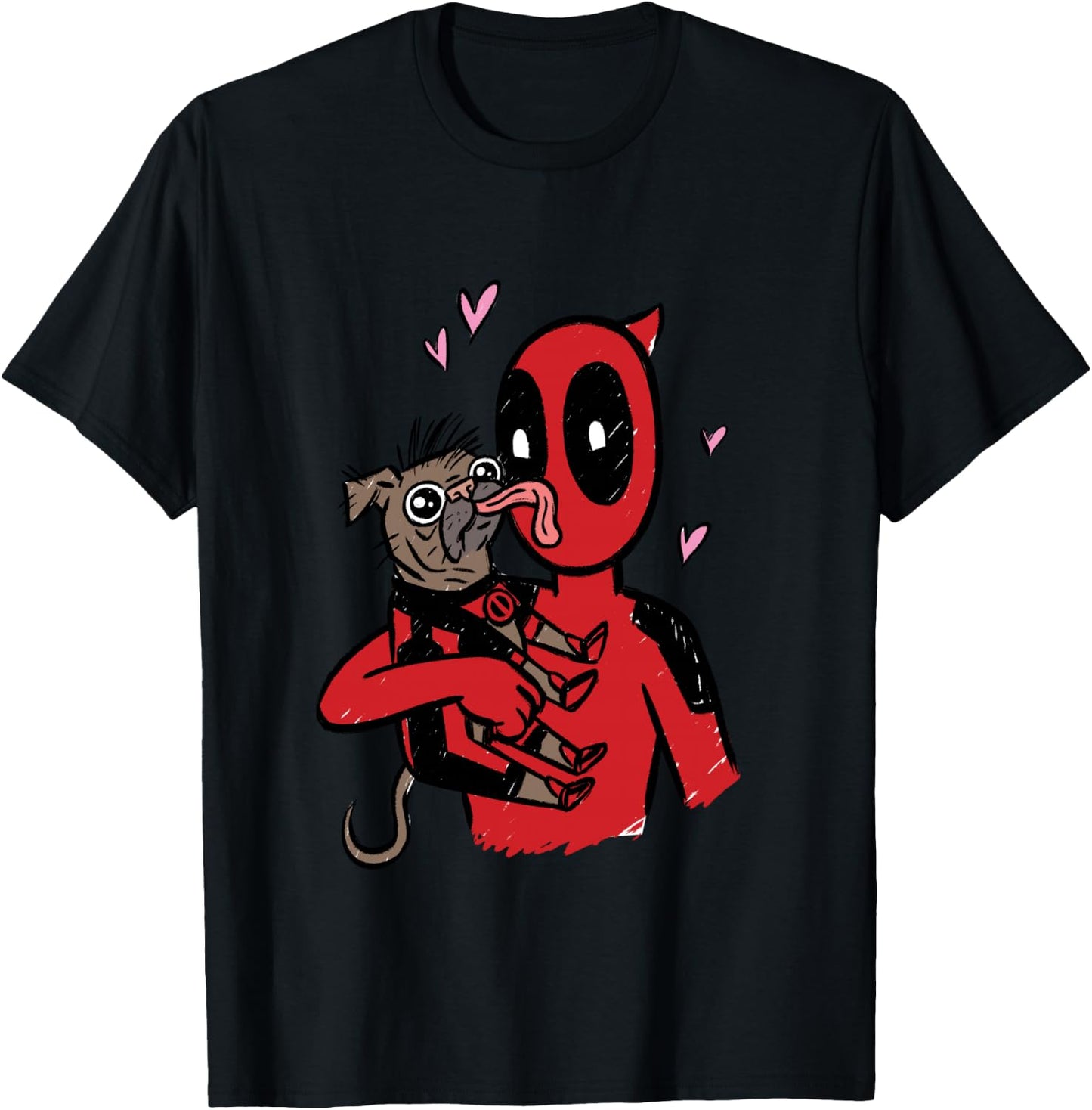 Marvel Deadpool & Wolverine Dogpool Doggy Kisses Doodle T-Shirt - T-Shirt | Black