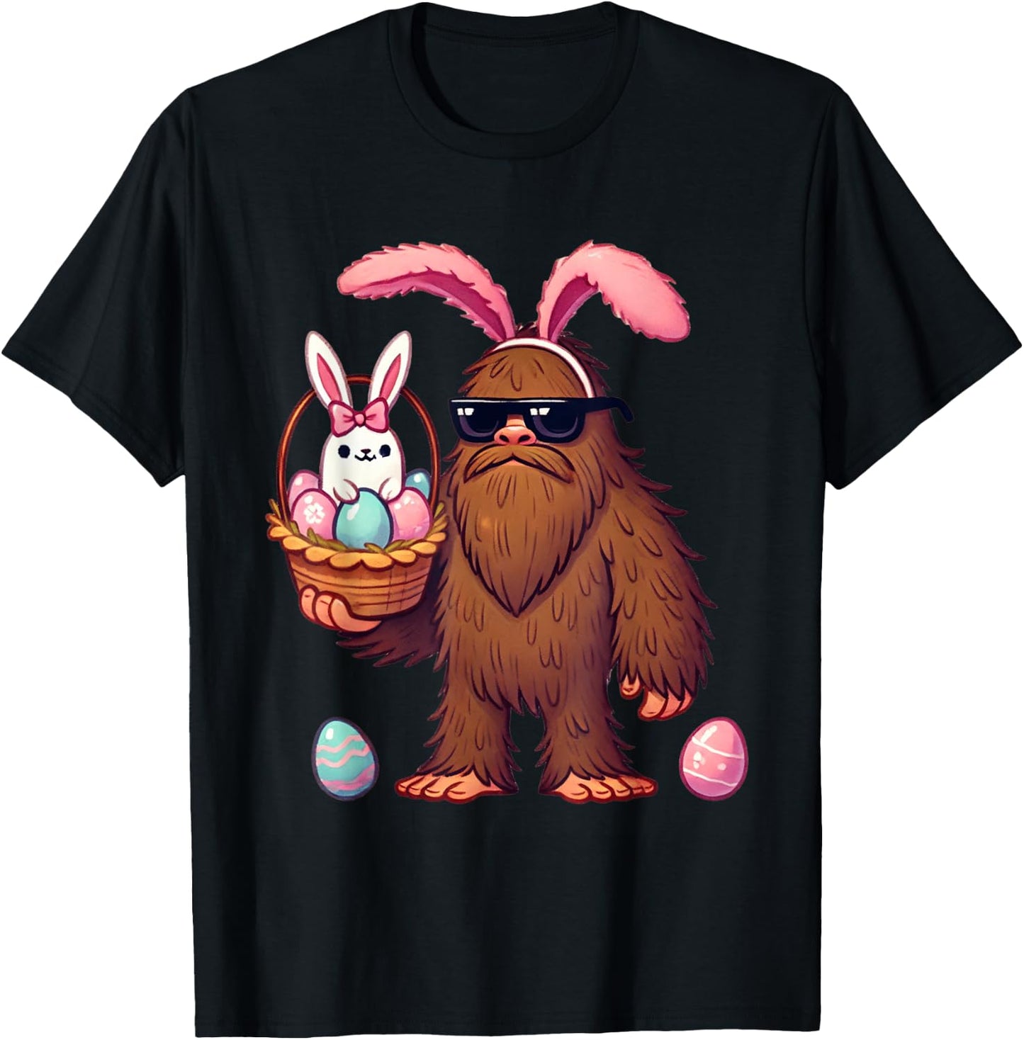 Bigfoot Sasquatch Bunny Easter Eggs Retro Men Boys Kids Cute T-Shirt - T-Shirt | Black