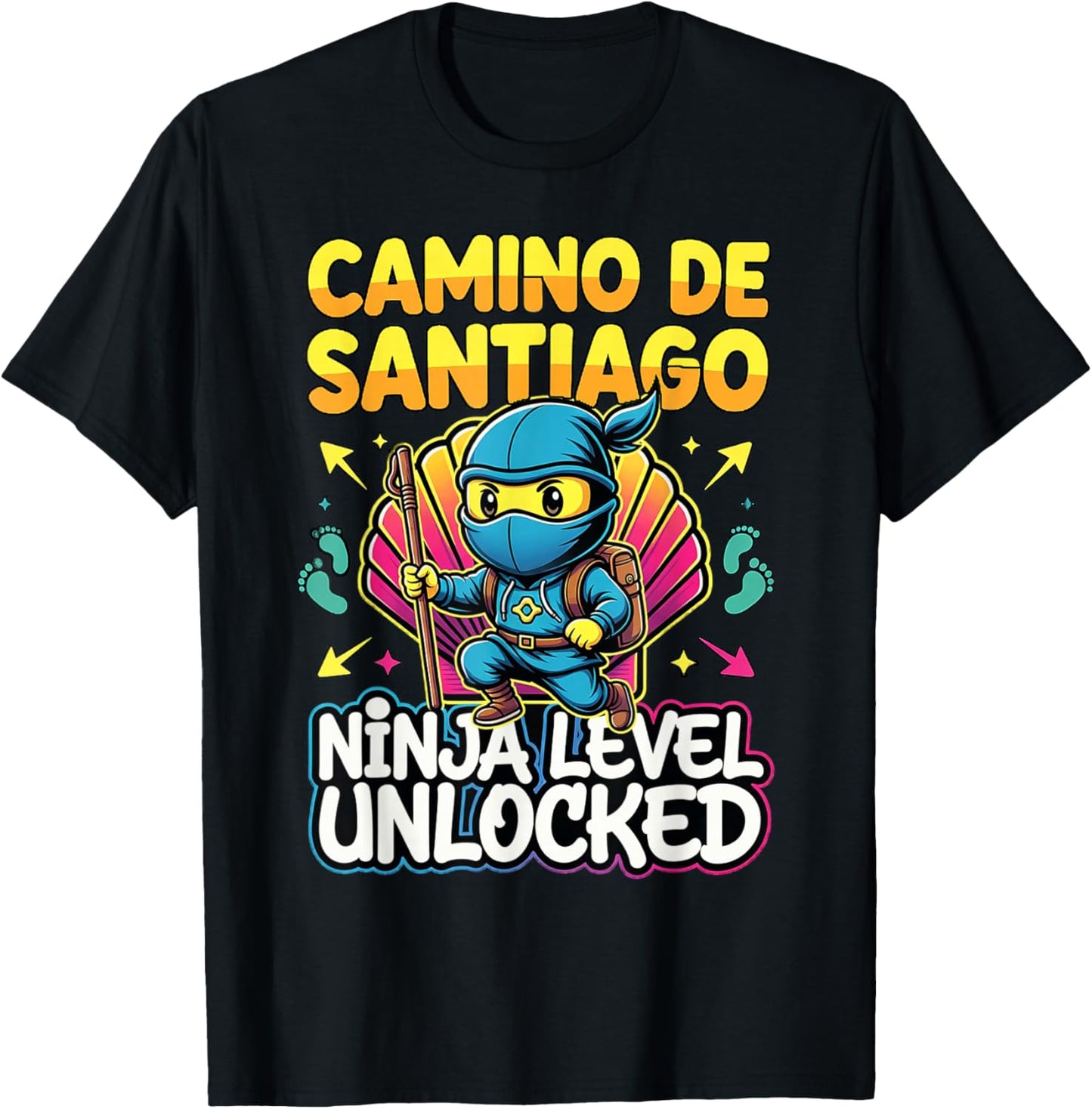 Camino de Santiago Ninja Level Unlocked Funny Cartoon Style T-Shirt - T-Shirt | Black