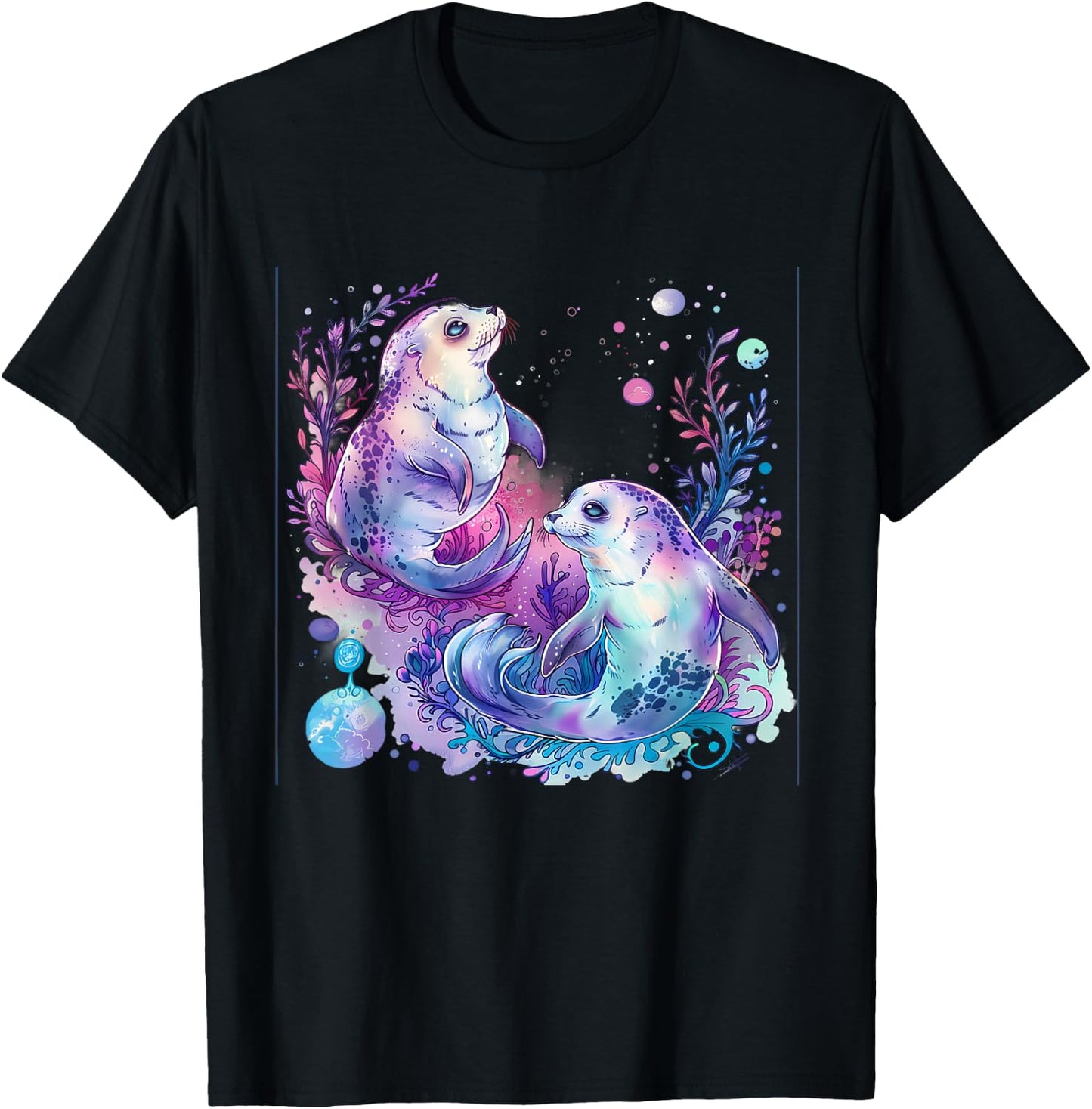 Seal Ocean Sea Seal Marine Mammal Artwork Sea Ocean Animal T-Shirt - T-Shirt | Black