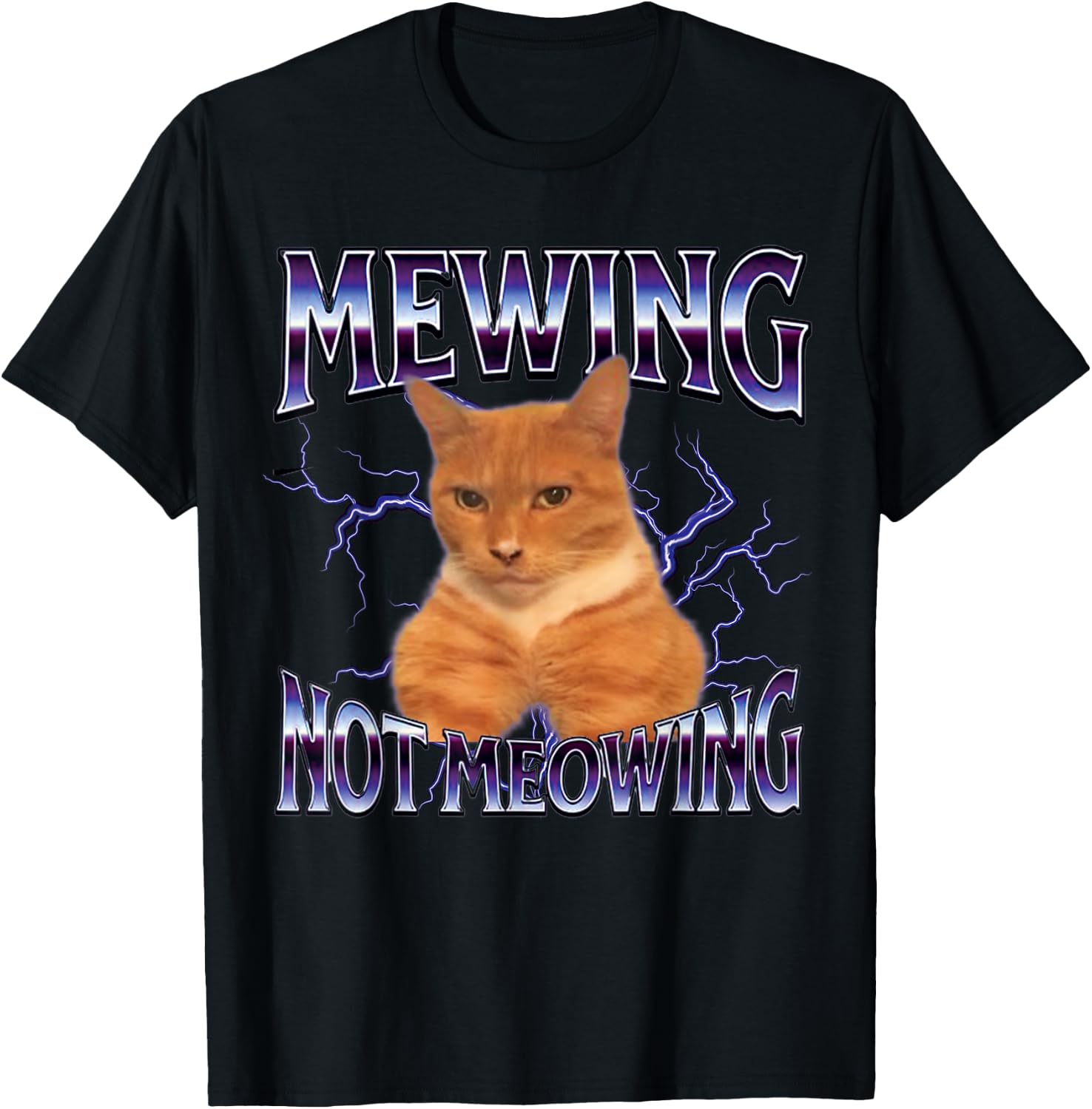 Funny Cat Meme Mewing Not Meowing LooksMaxxing T-Shirt - T-Shirt | Black