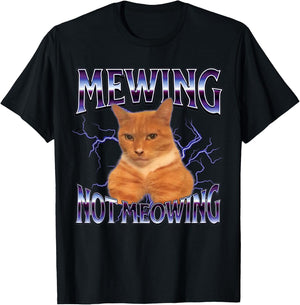 Funny Cat Meme Mewing Not Meowing LooksMaxxing T-Shirt - T-Shirt | Black