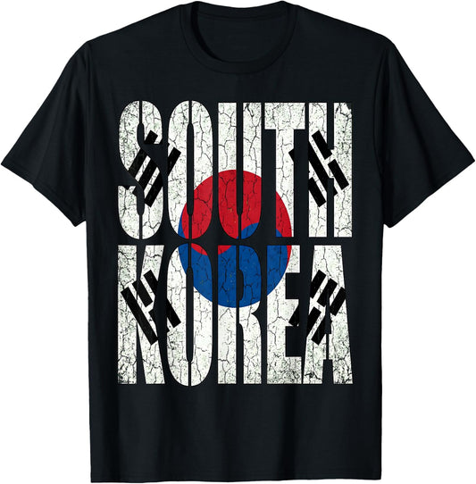 South Korea Text Distressed Flag Vintage Style T-Shirt - T-Shirt | Black