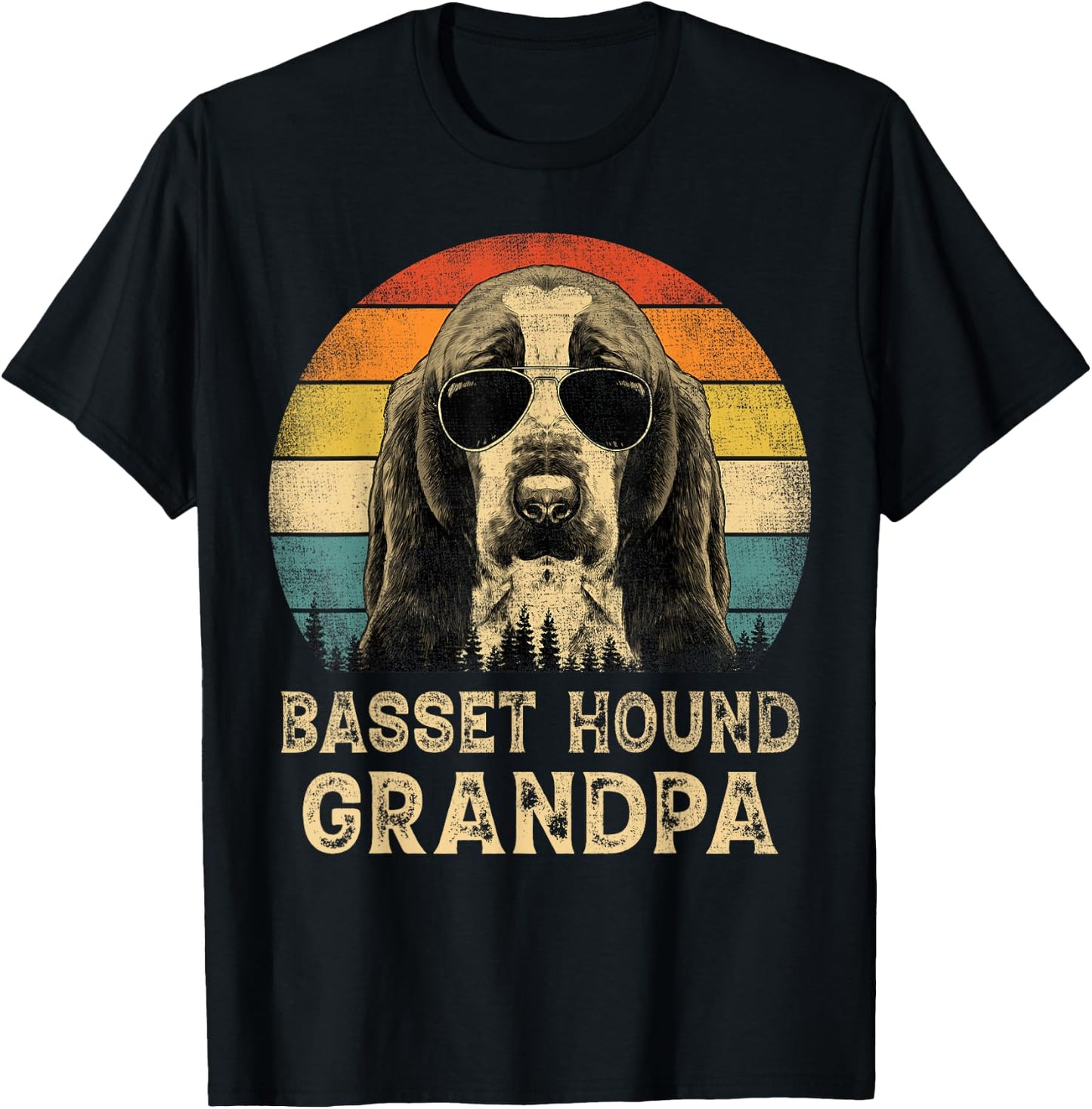 Vintage Basset Hound Grandpa Dog Lovers Father's Day T-Shirt - T-Shirt | Black