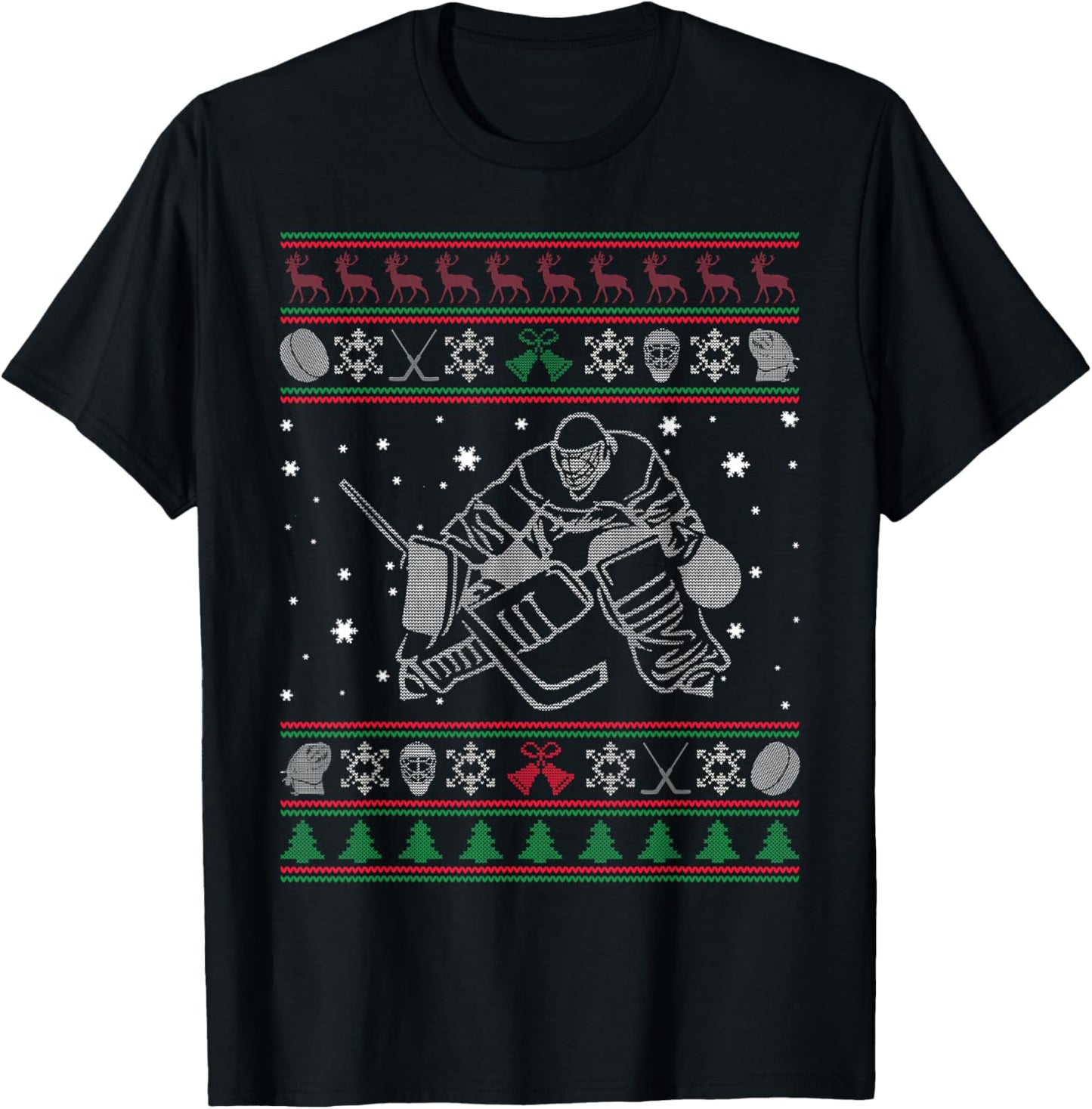 Men Women Hockey Goalie Ugly Christmas Sweater, Gift T-Shirt - T-Shirt | Black