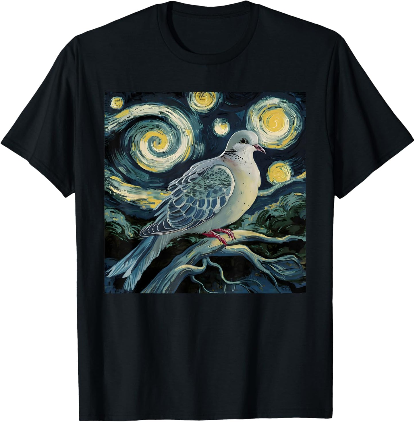 Mourning Dove Bird Lover Starry Night Van Gogh Bird Watchers T-Shirt - T-Shirt | Black