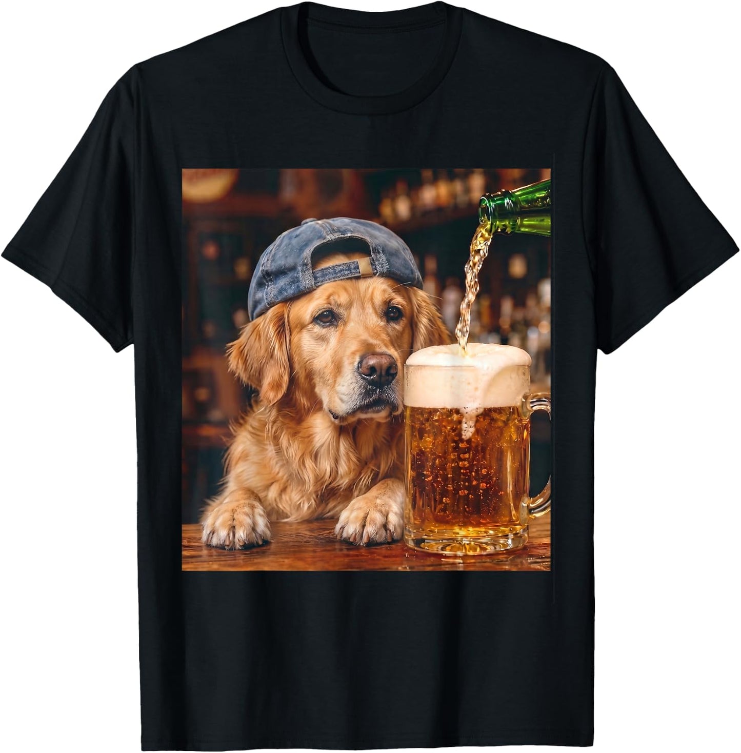 Golden Retriever Drinking Beer Funny Dog Meme T-Shirt - T-Shirt | Black