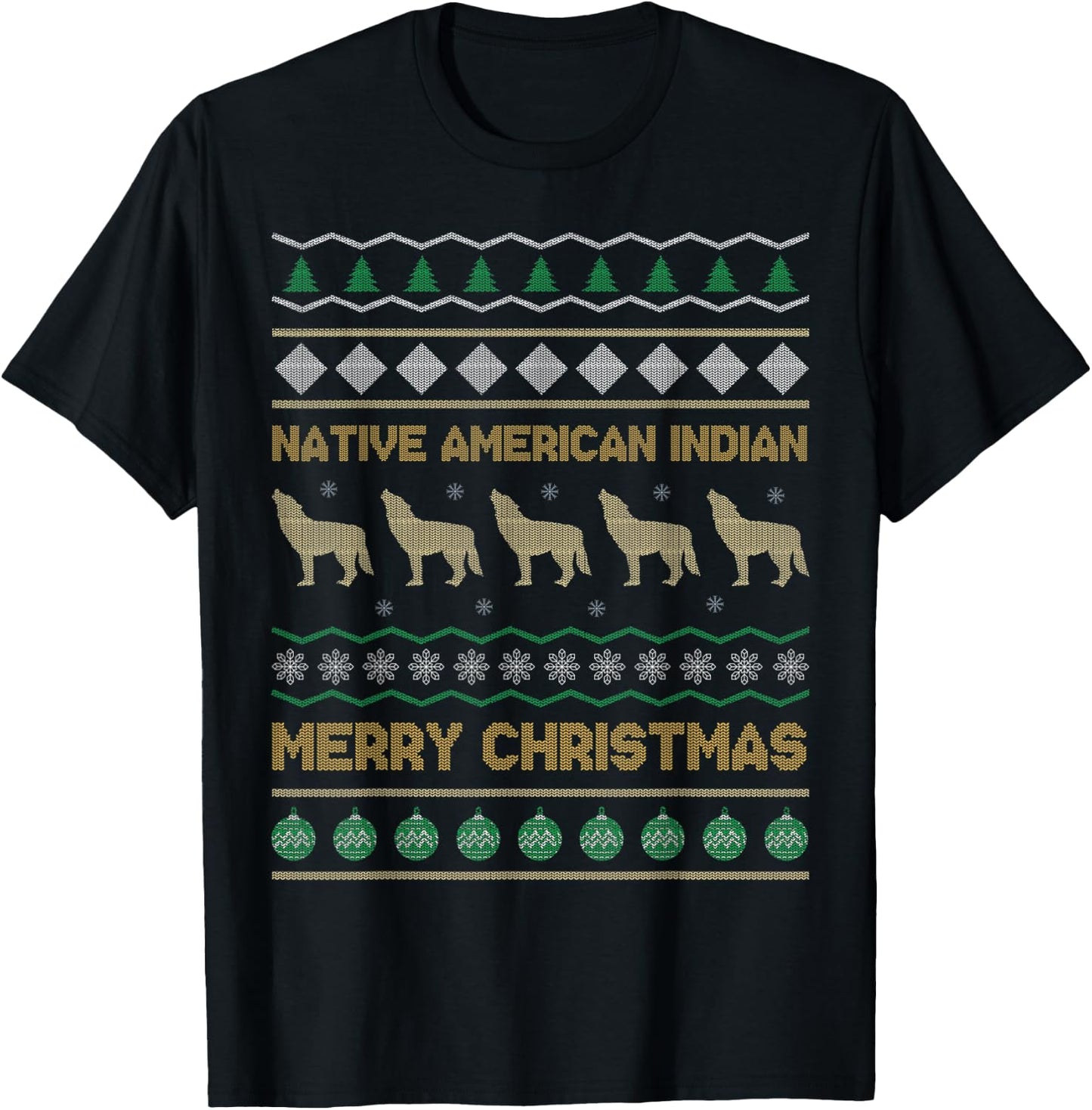 Native American Indian Merry Christmas Funny Gift Ugly Xmas T-Shirt - T-Shirt | Black