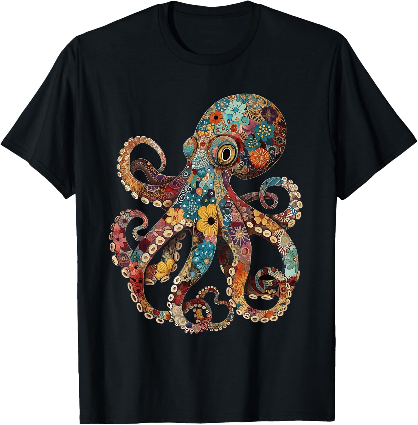Octopus Floral Vintage Flowers Octopus Octopus Diving T-Shirt - T-Shirt | Black