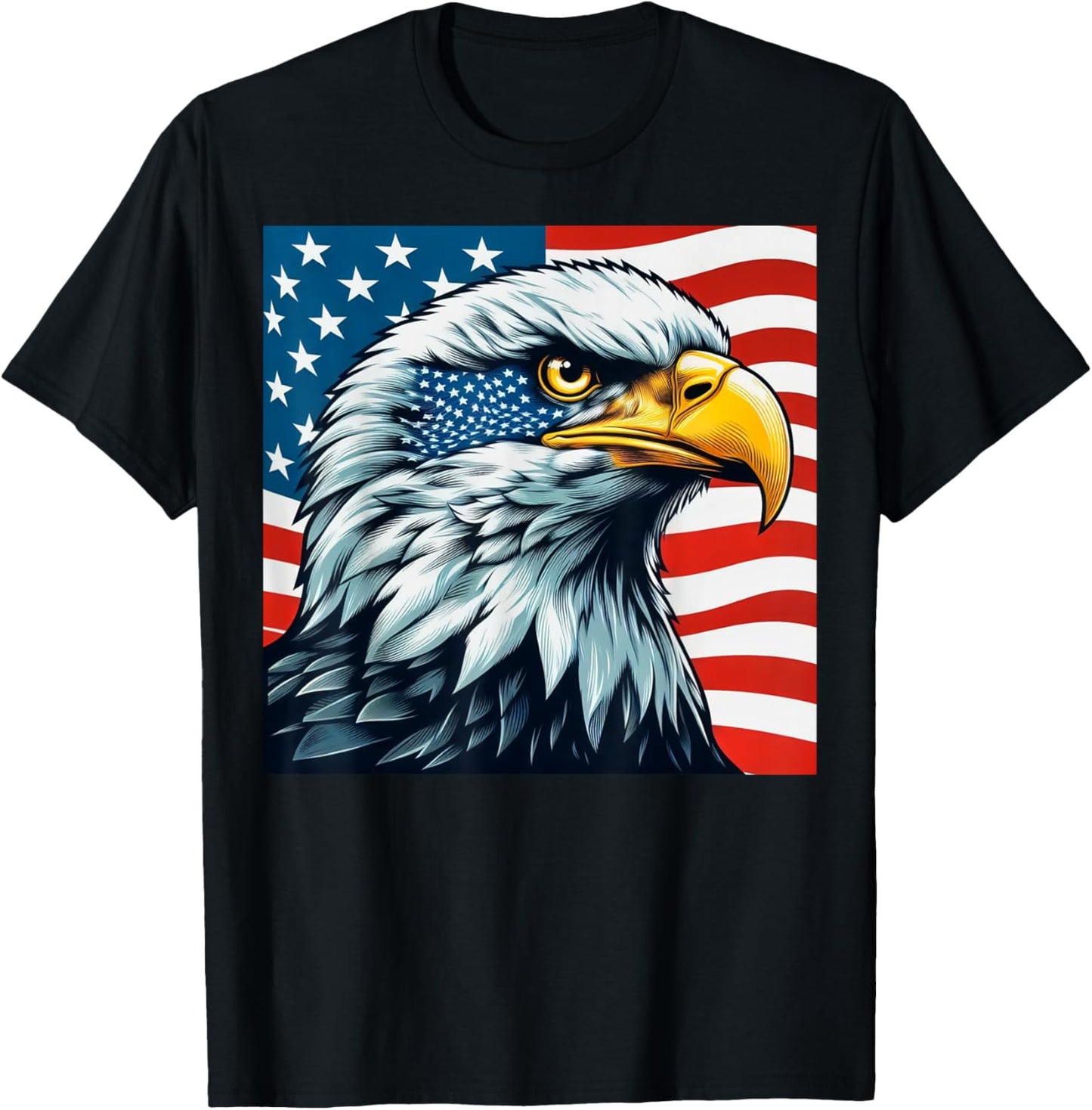 Freedom's Wings: Majestic Bald Eagle & American Flag Emblem T-Shirt - T-Shirt | Black