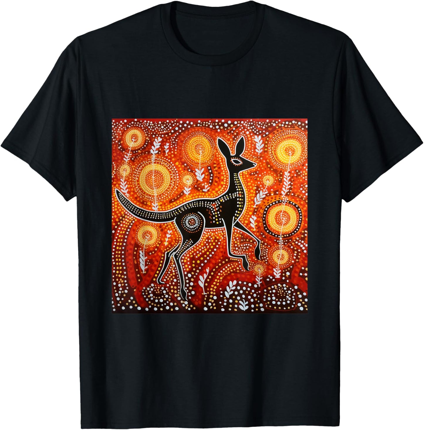 Australian Aboriginal Dot Painting Kangaroo T-Shirt - T-Shirt | Black