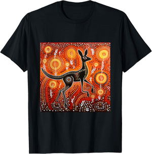 Australian Aboriginal Dot Painting Kangaroo T-Shirt - T-Shirt | Black