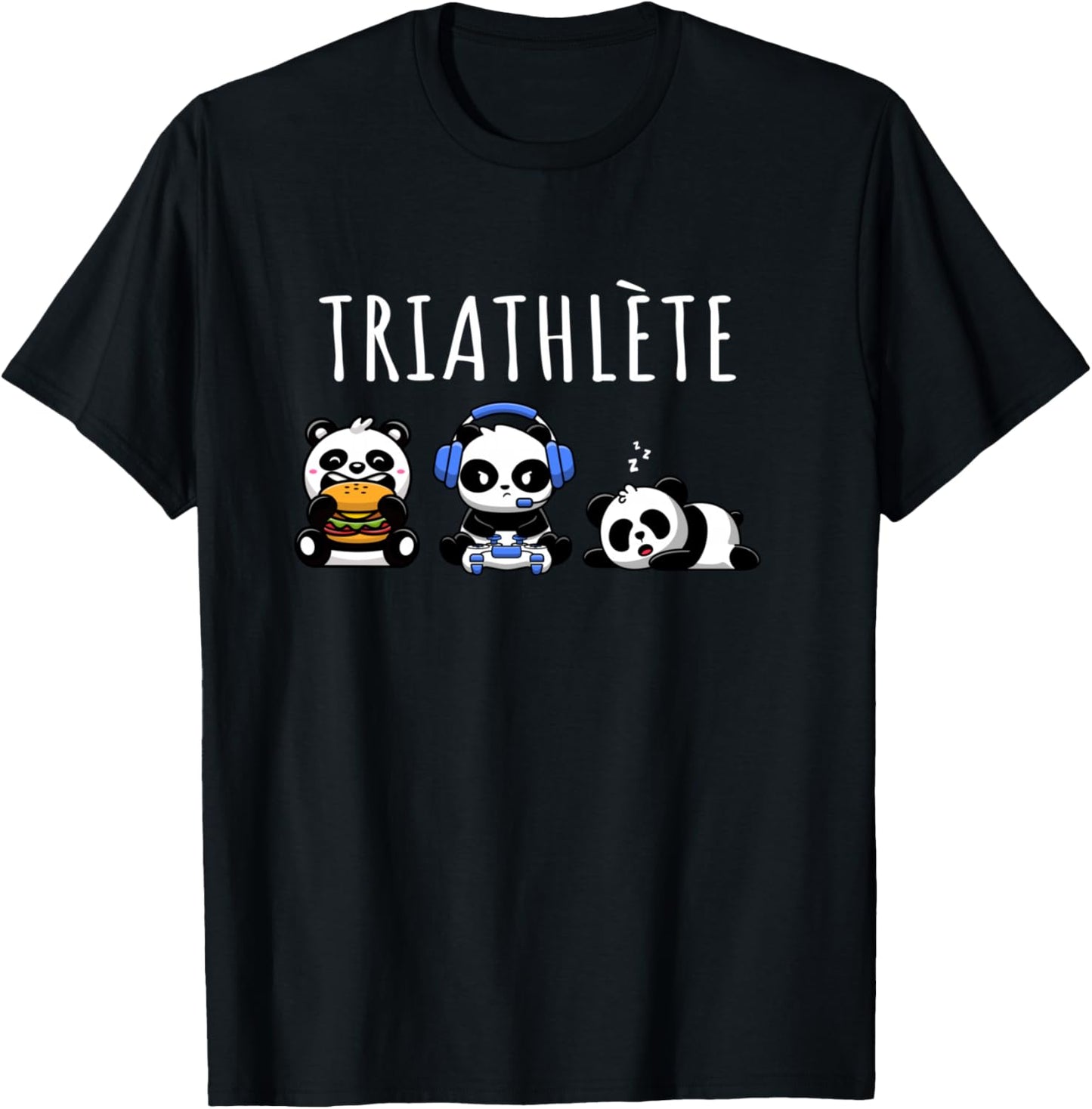 Triathlete Gaming Humour Panda Geek Gift , Black, S T-Shirt - T-Shirt | Black