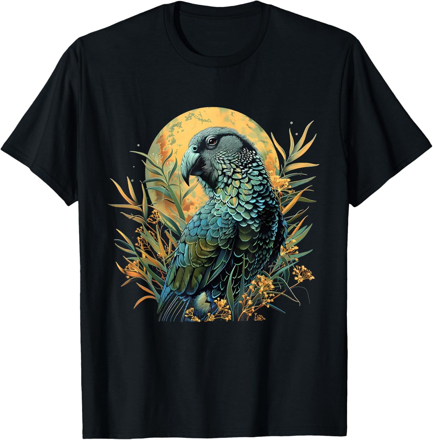 Kakapo Parrot Drawing Moon Artwork Nature Kakapo Lover T-Shirt - T-Shirt | Black