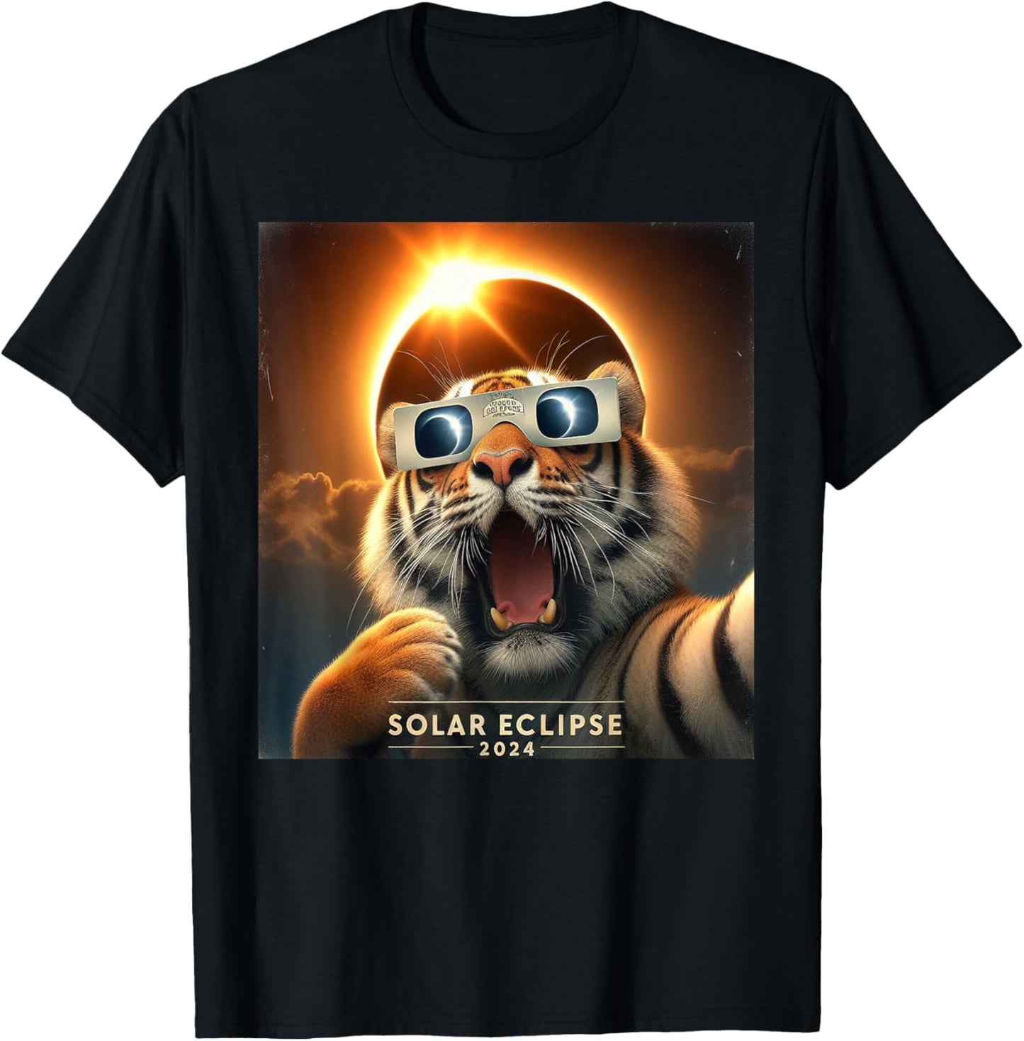 Funny Selfie Tiger Kids Solar Eclipse T-Shirt - T-Shirt | Black
