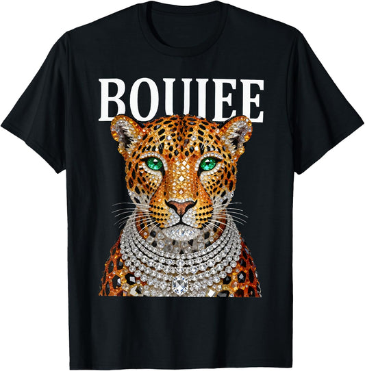 Funny Boujee Leopard Sassy Big Cat Glamorous Animal Lover T-Shirt - T-Shirt | Black
