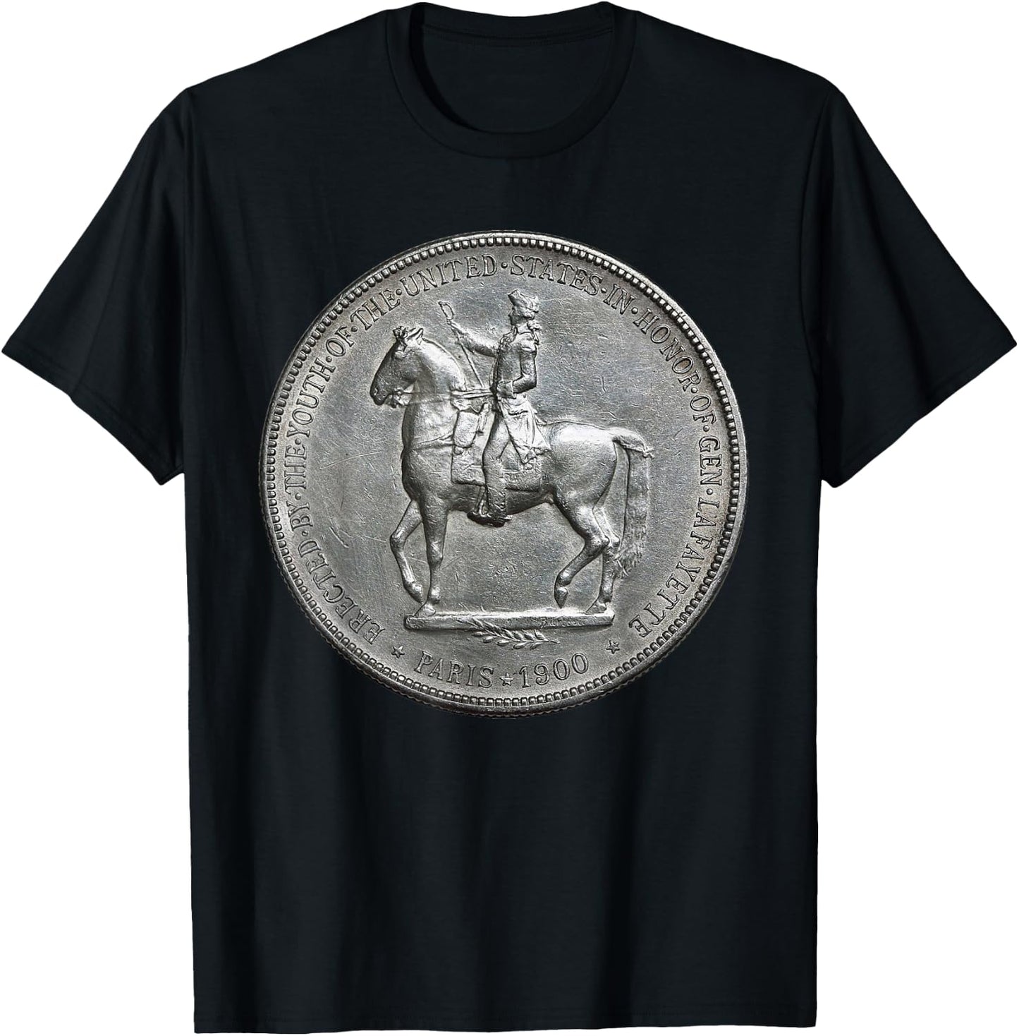 Marquis de Lafayette on Horseback Silver Dollar Coin T-Shirt - T-Shirt | Black