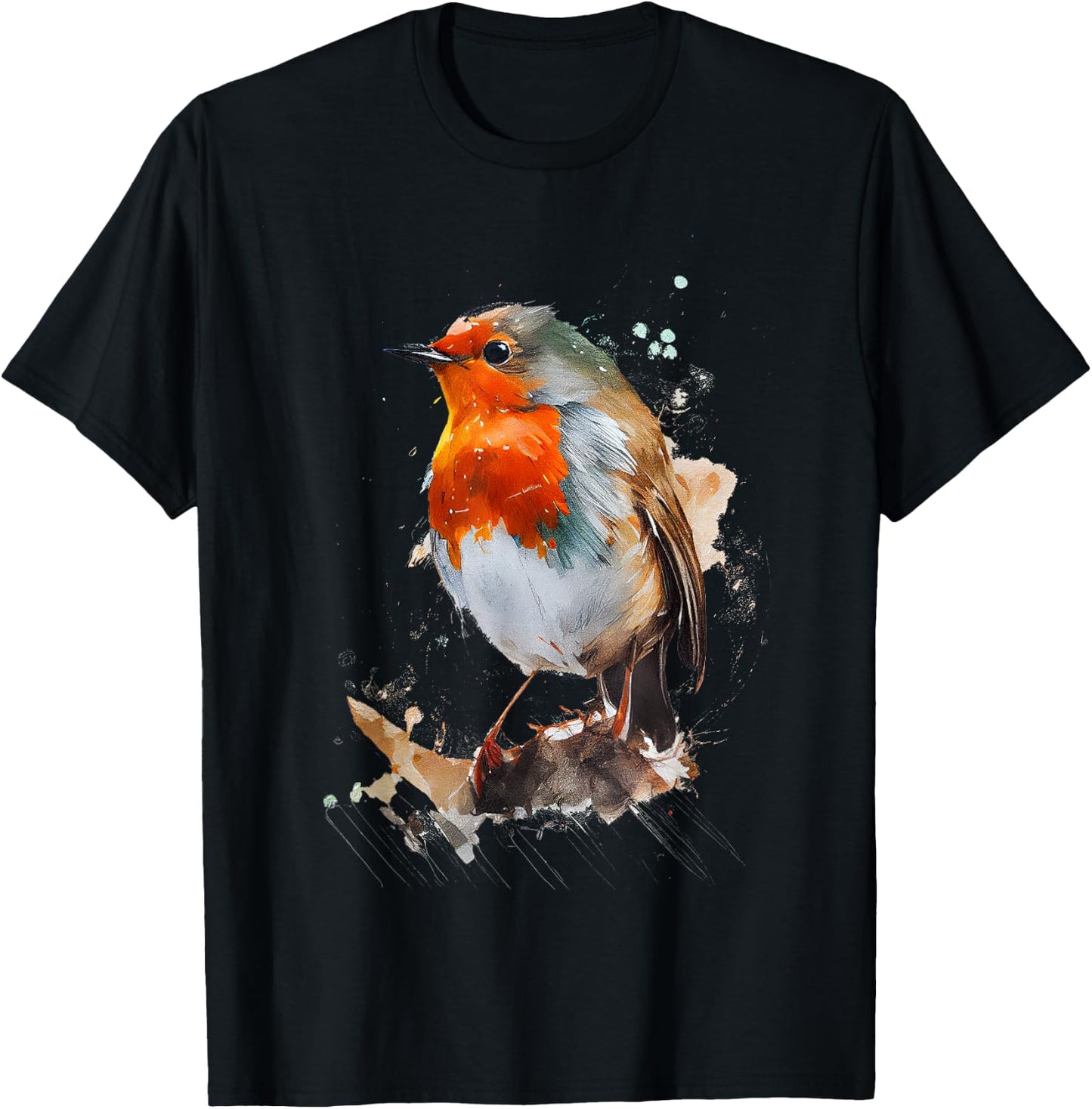 Rotkehlchen buntes Design T-Shirt - T-Shirt | Black
