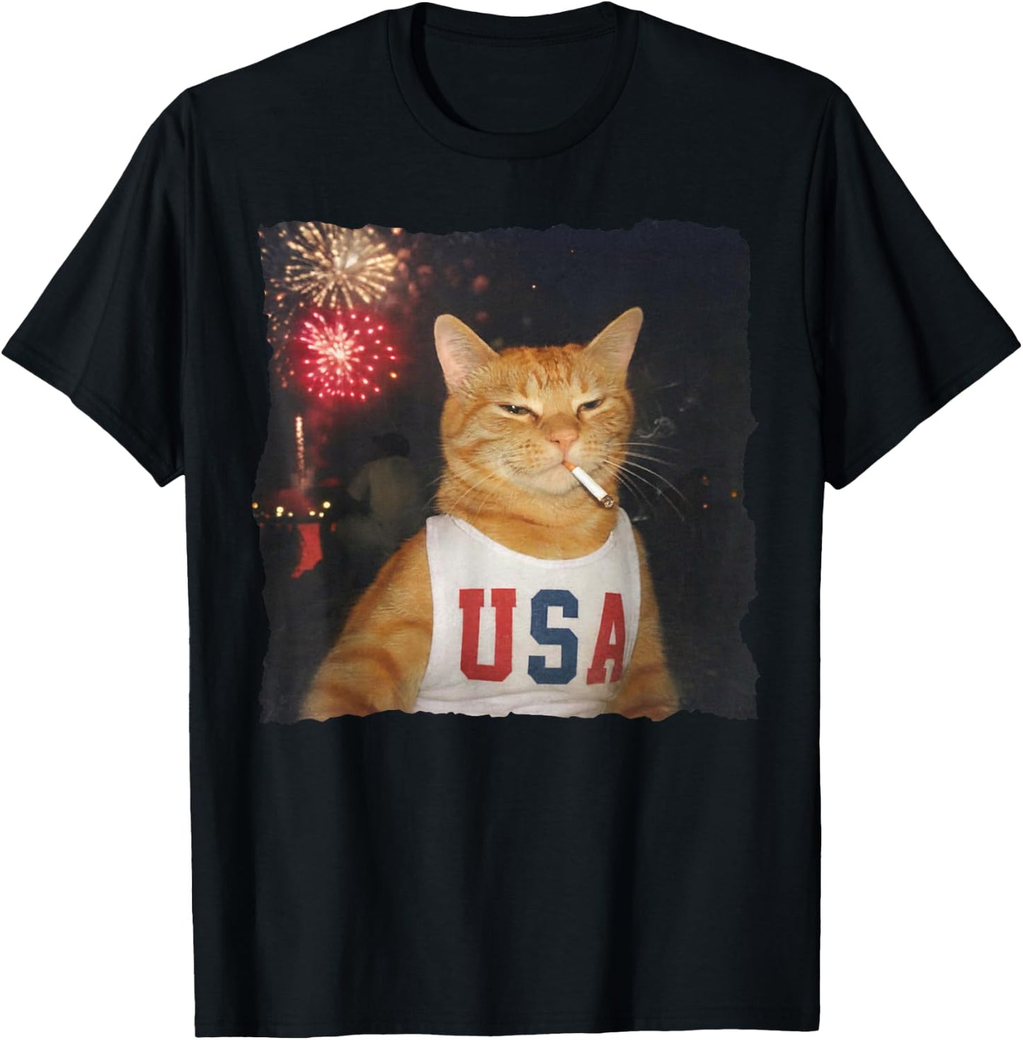 July 4th Patriotic Cat Smoking Cigarette 250 Years Cat Lover T-Shirt - T-Shirt | Black