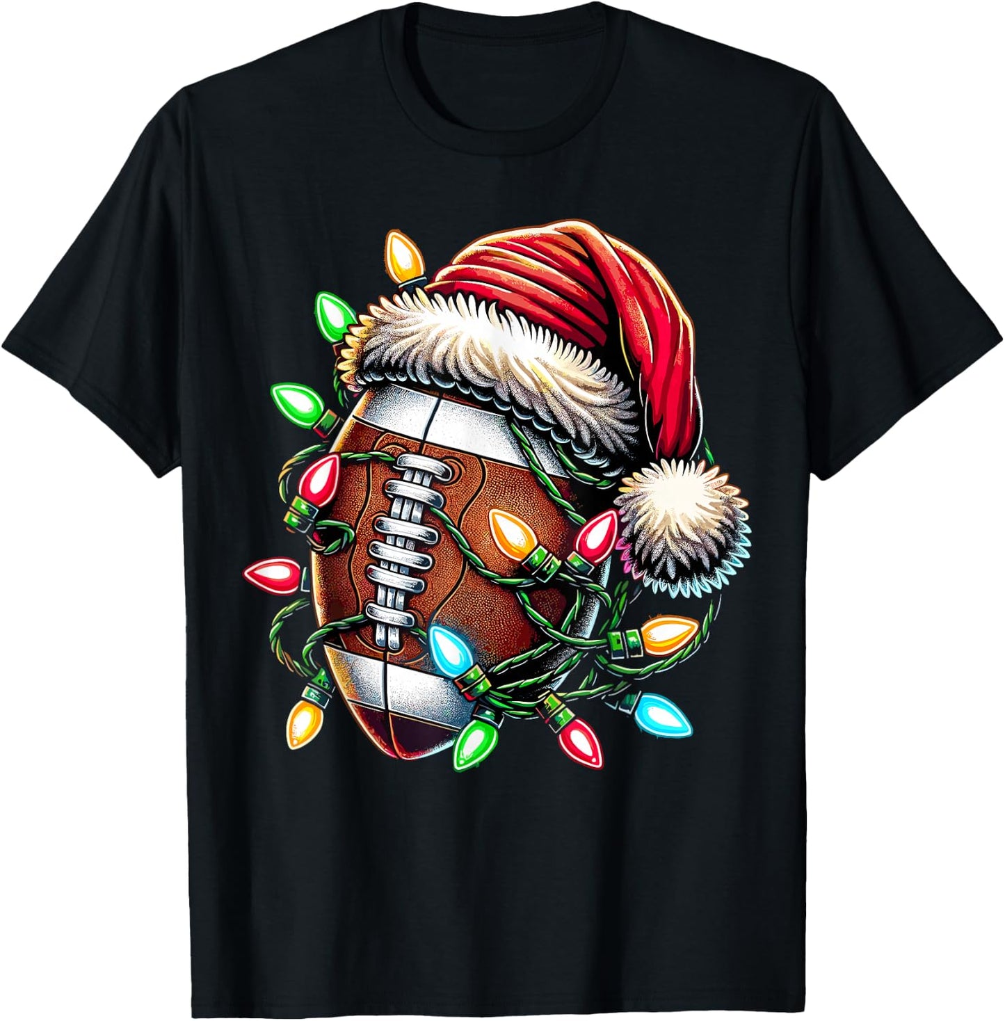 Christmas Football Player Santa T-Shirt - T-Shirt | Black