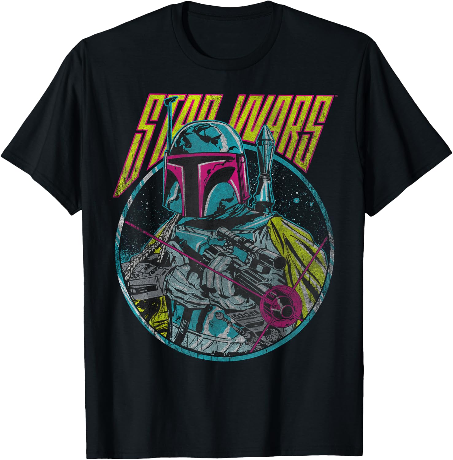 Star Wars Boba Fett Neon Blaster Vintage Disney+ T-Shirt - T-Shirt | Black