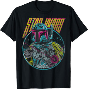 Star Wars Boba Fett Neon Blaster Vintage Disney+ T-Shirt - T-Shirt | Black