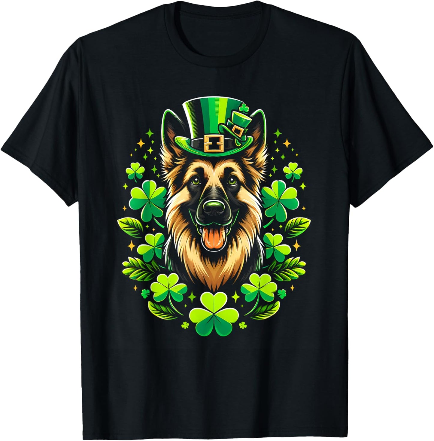Funny Puppy Shamrock German Shepherd Dog St. Patrick's Day T-Shirt - T-Shirt | Black