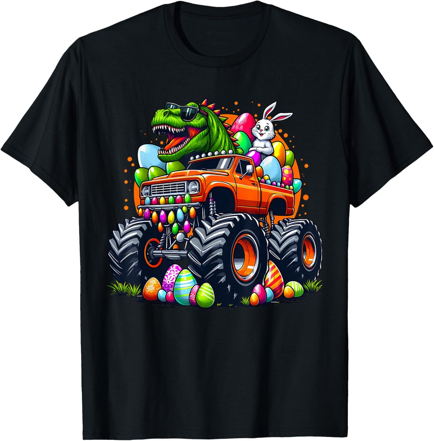 Funny Easter T-Rex Bunny Dinosaur Monster Truck Dino Easter T-Shirt - T-Shirt | Black