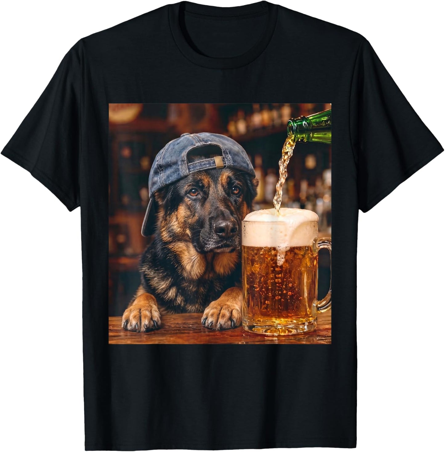 German Shepherd Drinking Beer Funny Dog Meme T-Shirt - T-Shirt | Black