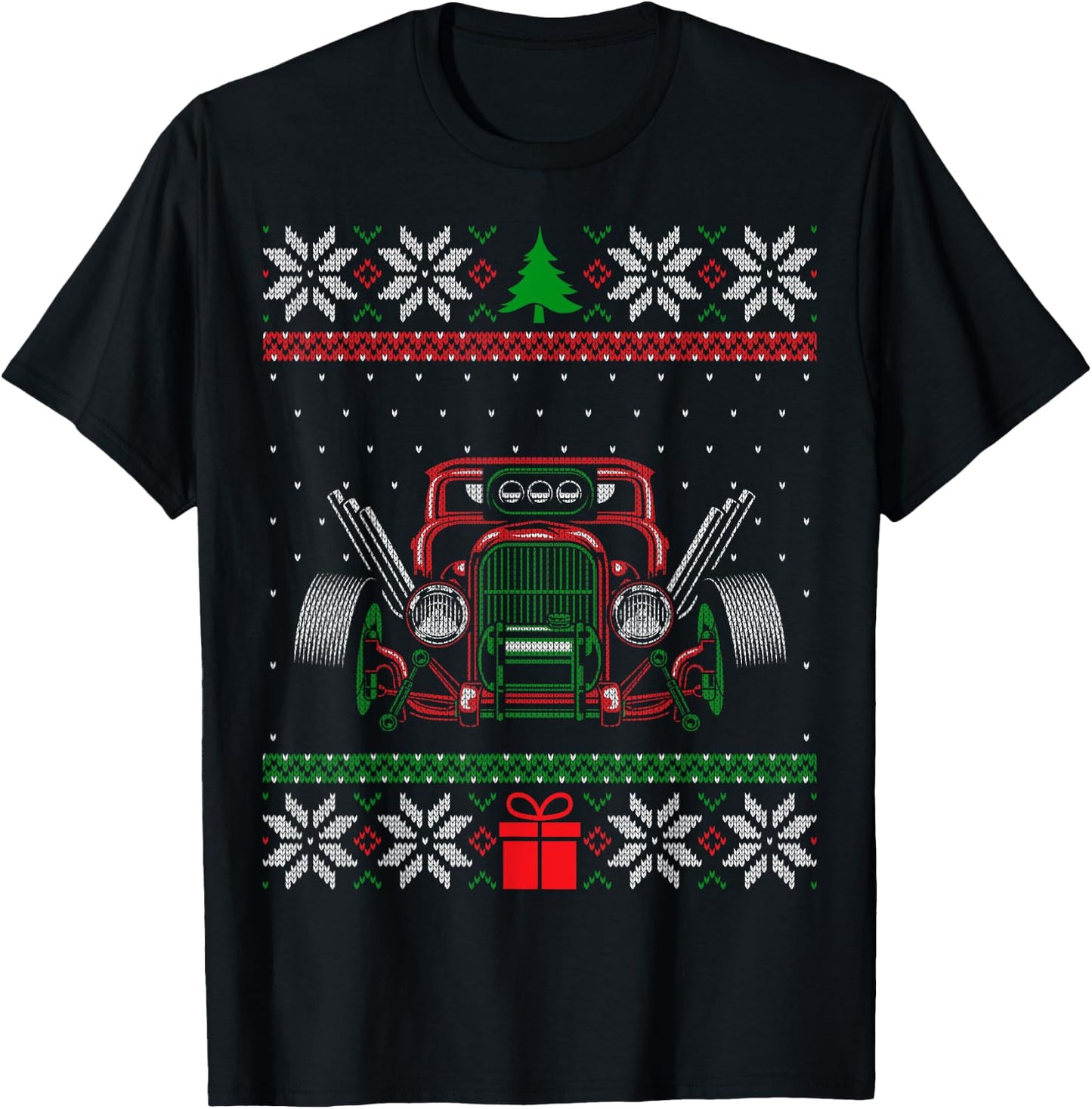 Custom Hot Rod Garage Ugly Christmas Vintage Hotrod Car Guy T-Shirt - T-Shirt | Black