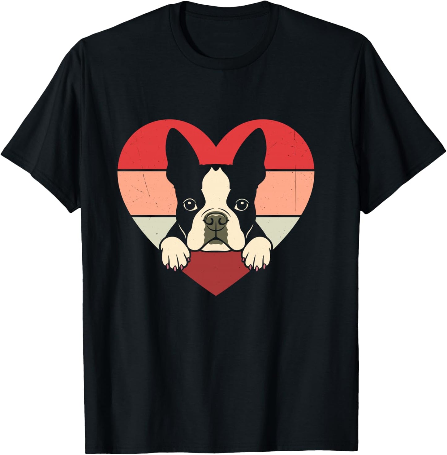 Retro Heart Boston Terrier Dog Vintage Valentine T-Shirt - T-Shirt | Black