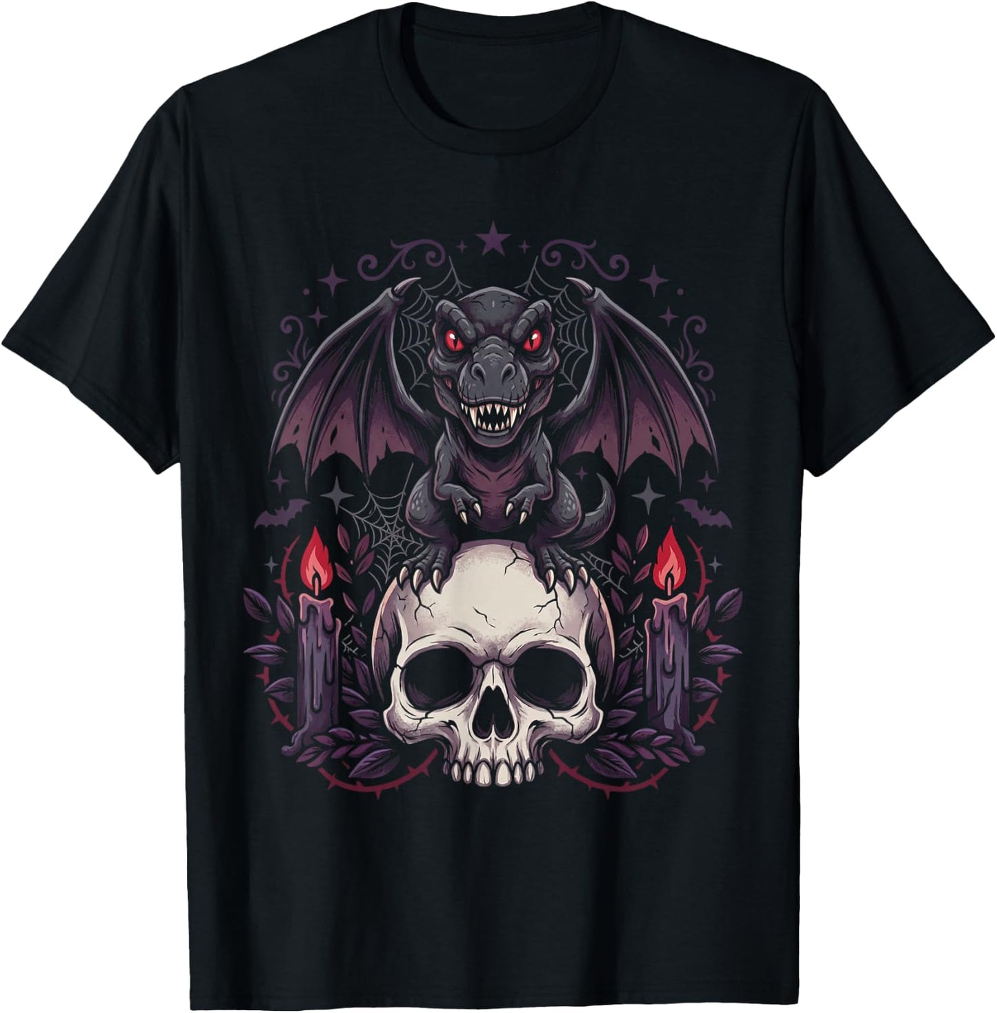 Gothic Dino on Skull Pastel Goth Kawaii Skeleton T-Shirt - T-Shirt | Black