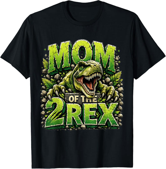 Mom of The Two Rex Birthday Dinosaur Family Matching T-Shirt - T-Shirt | Black