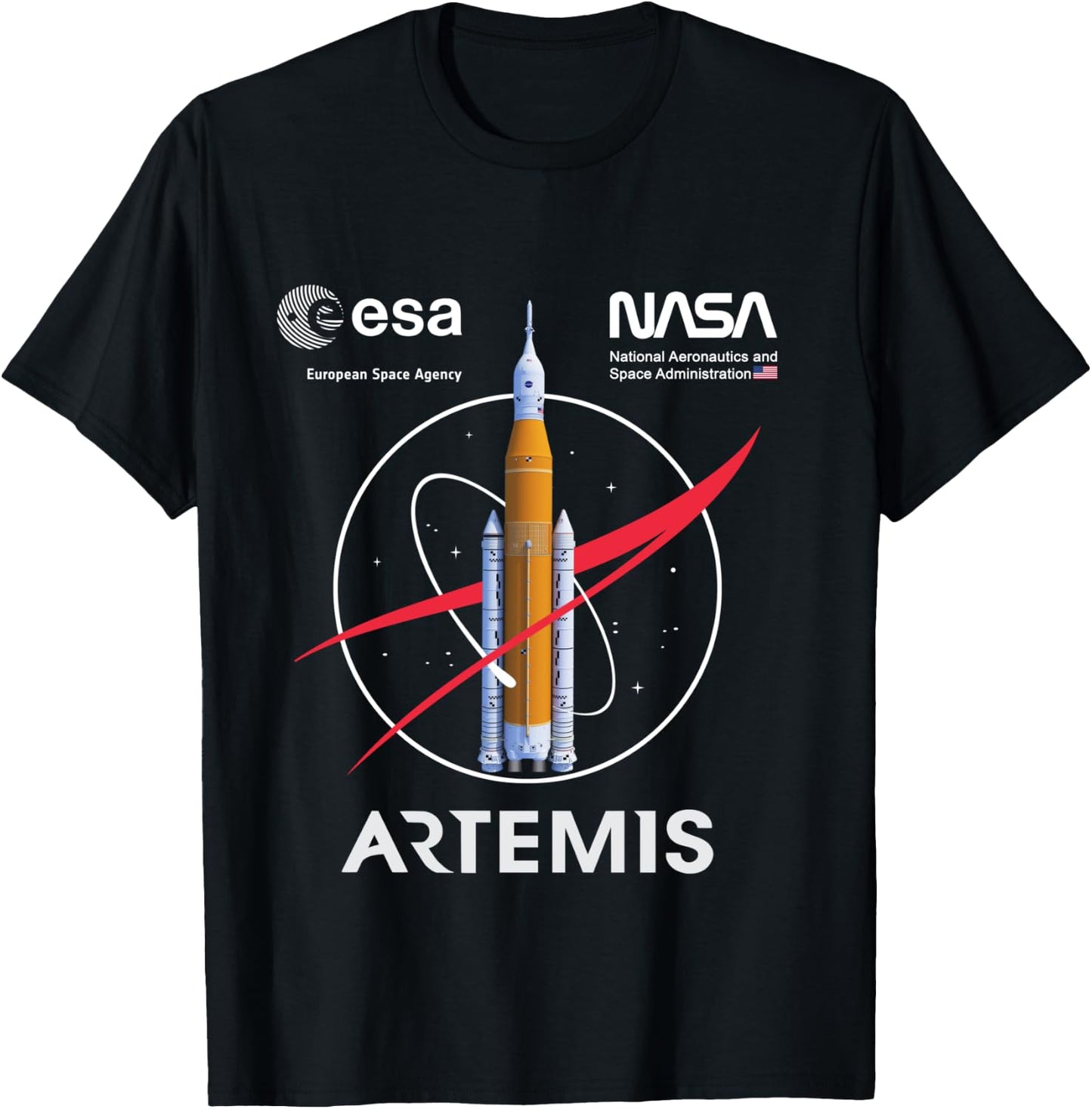 NASA Artemis Mission SLS Worm and ESA Logo Langarmshirt T-Shirt - T-Shirt | Black
