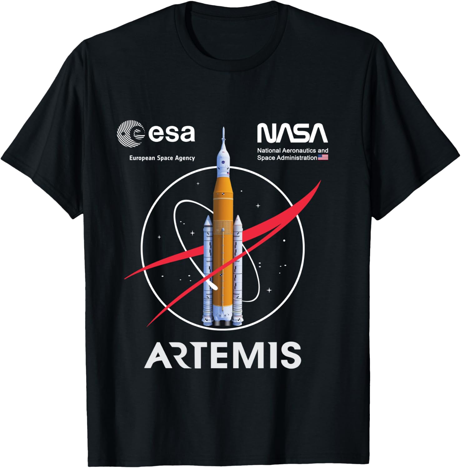 NASA Artemis Mission SLS Worm and ESA Logo Langarmshirt T-Shirt - T-Shirt | Black