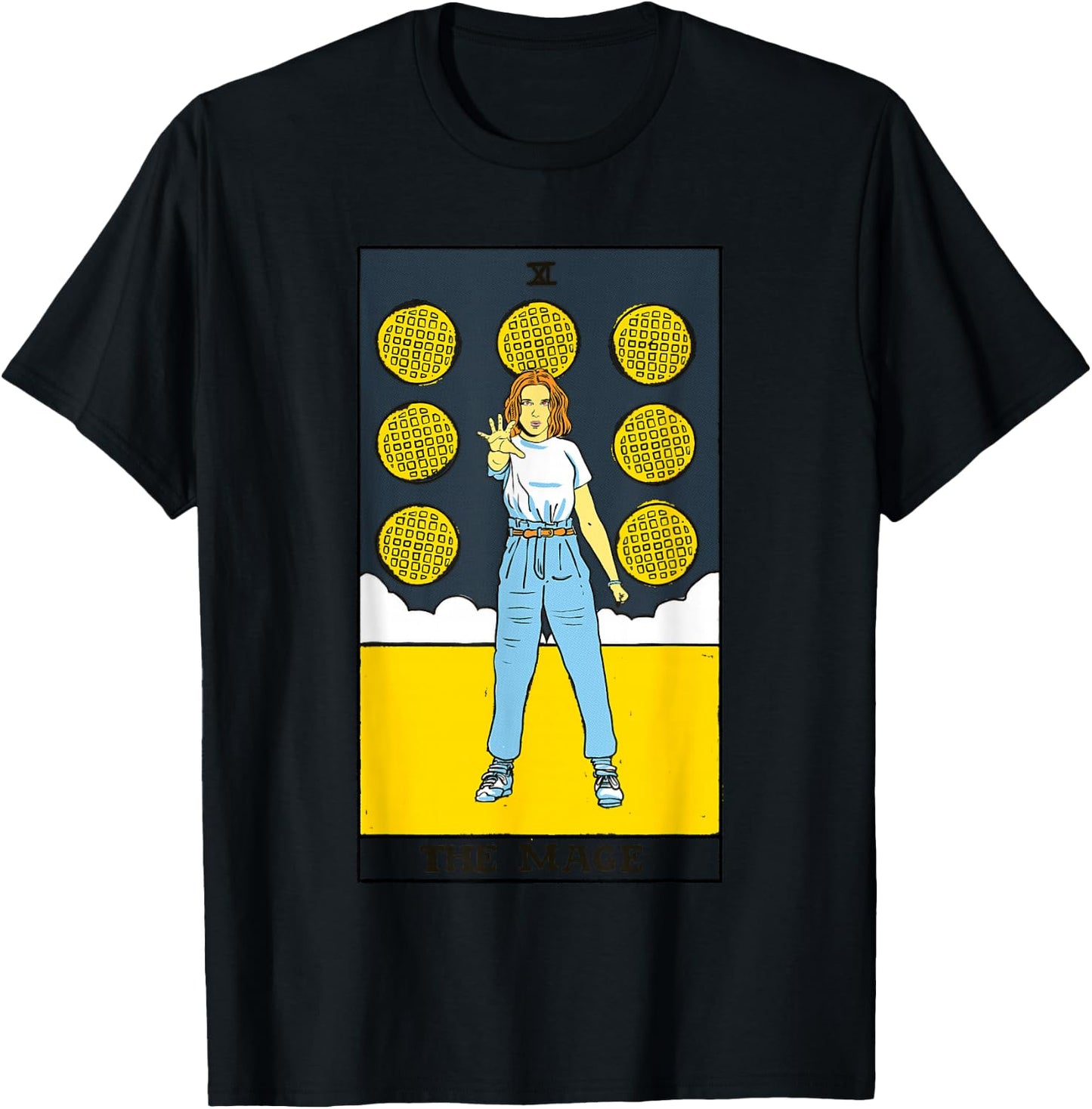 Stranger Things Eleven Vintage The Mage Celestial Tarot Card T-Shirt - T-Shirt | Black