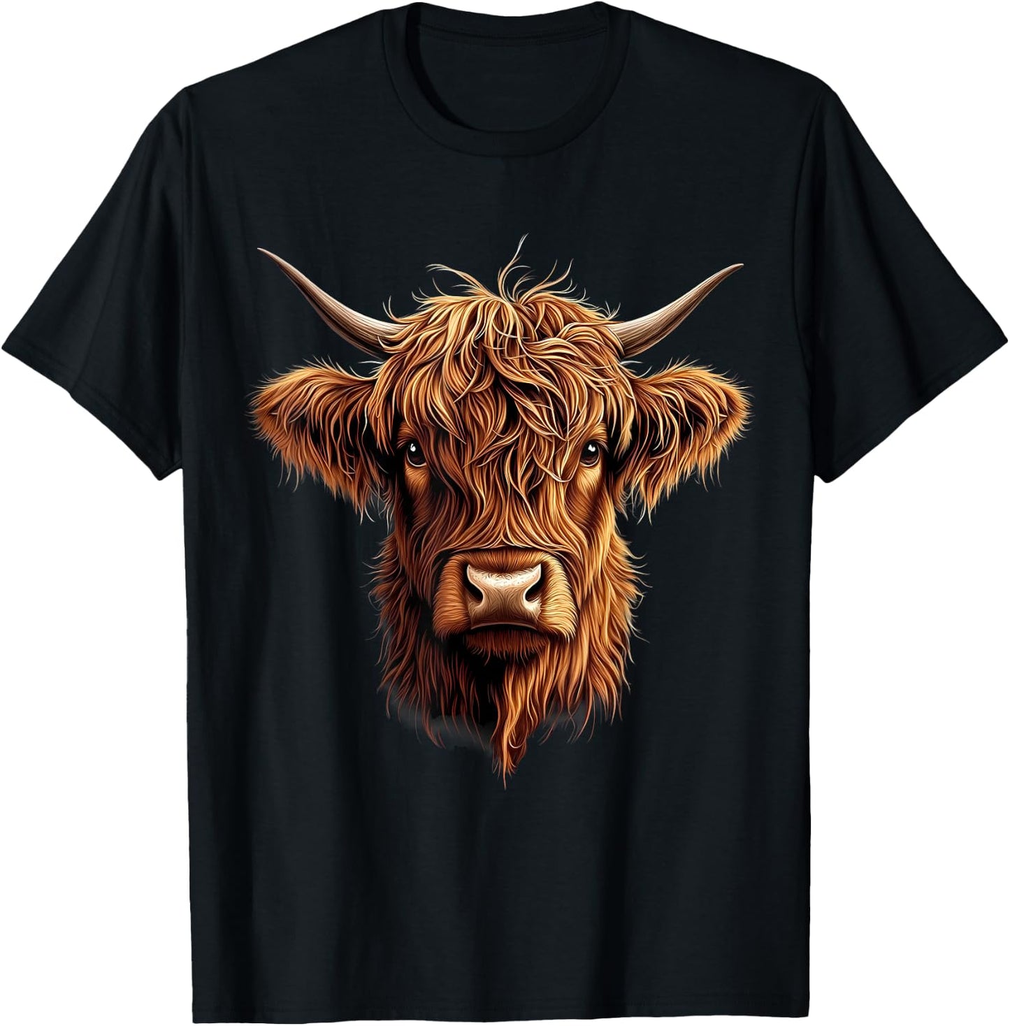 Scottish Highland Cow Messy Bun Scottish Highlander Cow T-Shirt - T-Shirt | Black