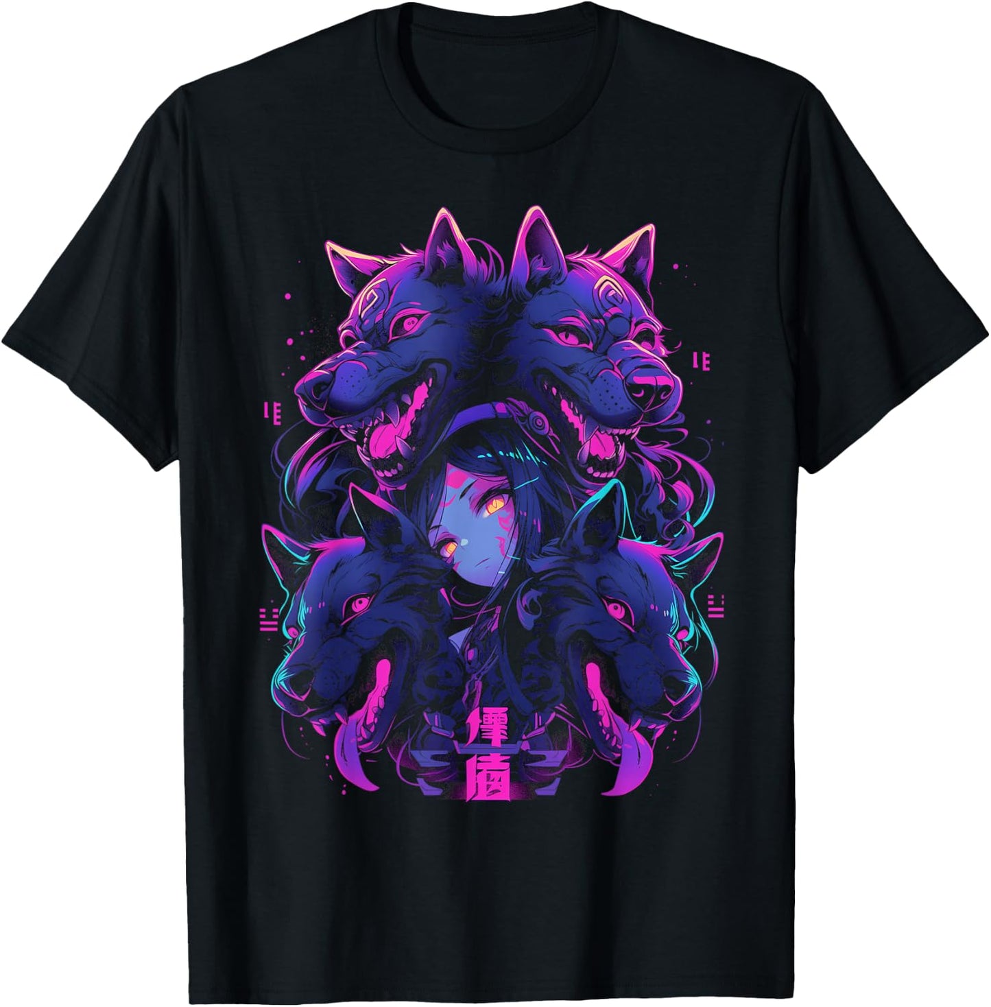 Anime Manga Cyberpunk Aesthetic Techwear Harajuku Wolf , black T-Shirt - T-Shirt | Black