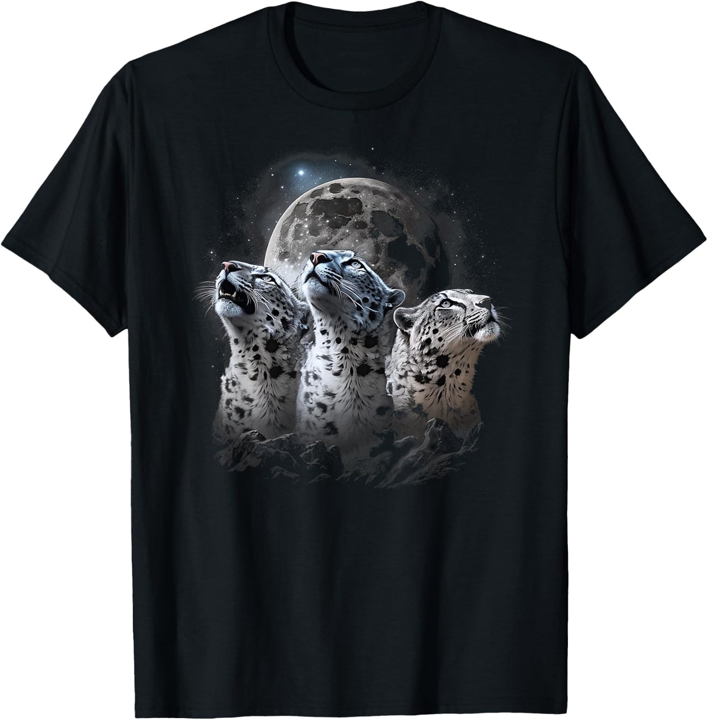 Aesthetic Snow Leopard Howling at Moon T-Shirt - T-Shirt | Black
