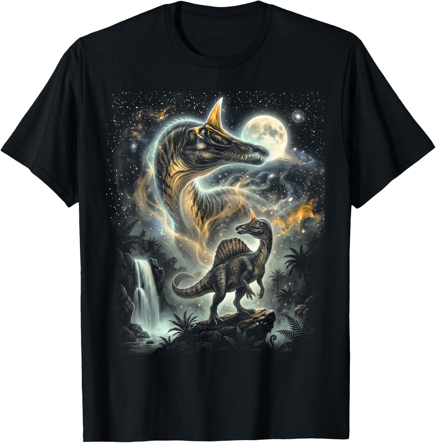 Spinosaurus Mirabilis Dinosaur Howling At The Moon T-Shirt - T-Shirt | Black