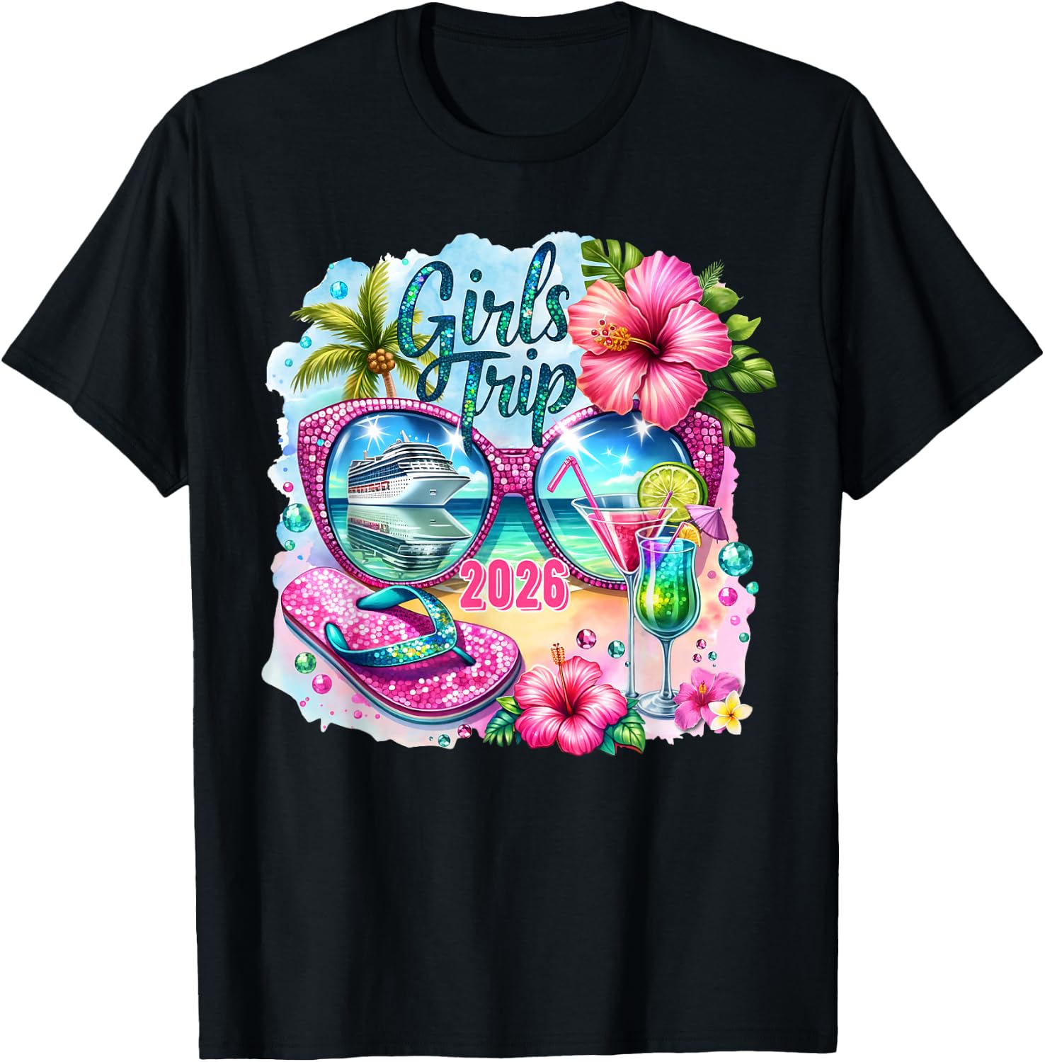Girls Trip 2026 Aloha Hawaii Beach Summer Vacation Funny T-Shirt - T-Shirt | Black