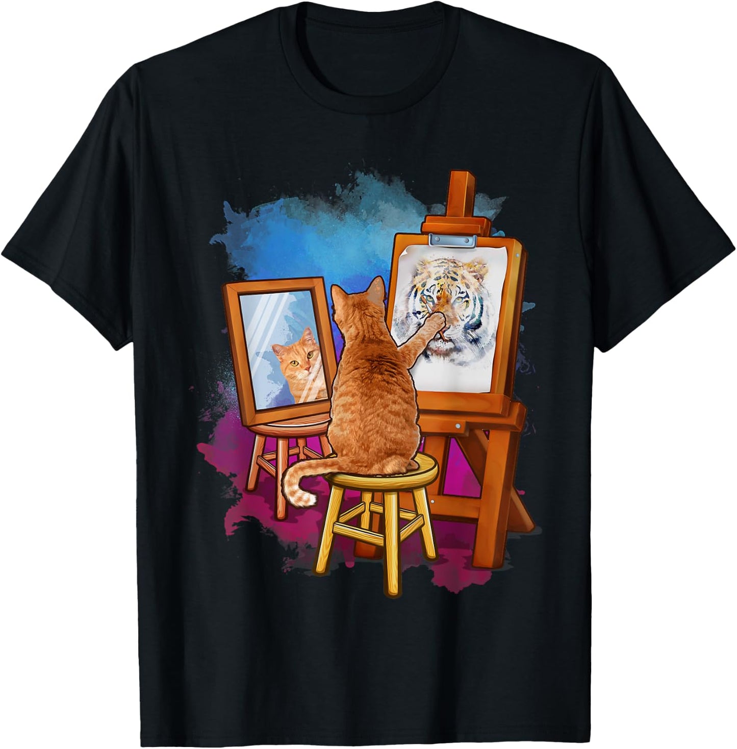 Cat Painting Lion Artistic Animals Lover Graphic Novelty T-Shirt - T-Shirt | Black