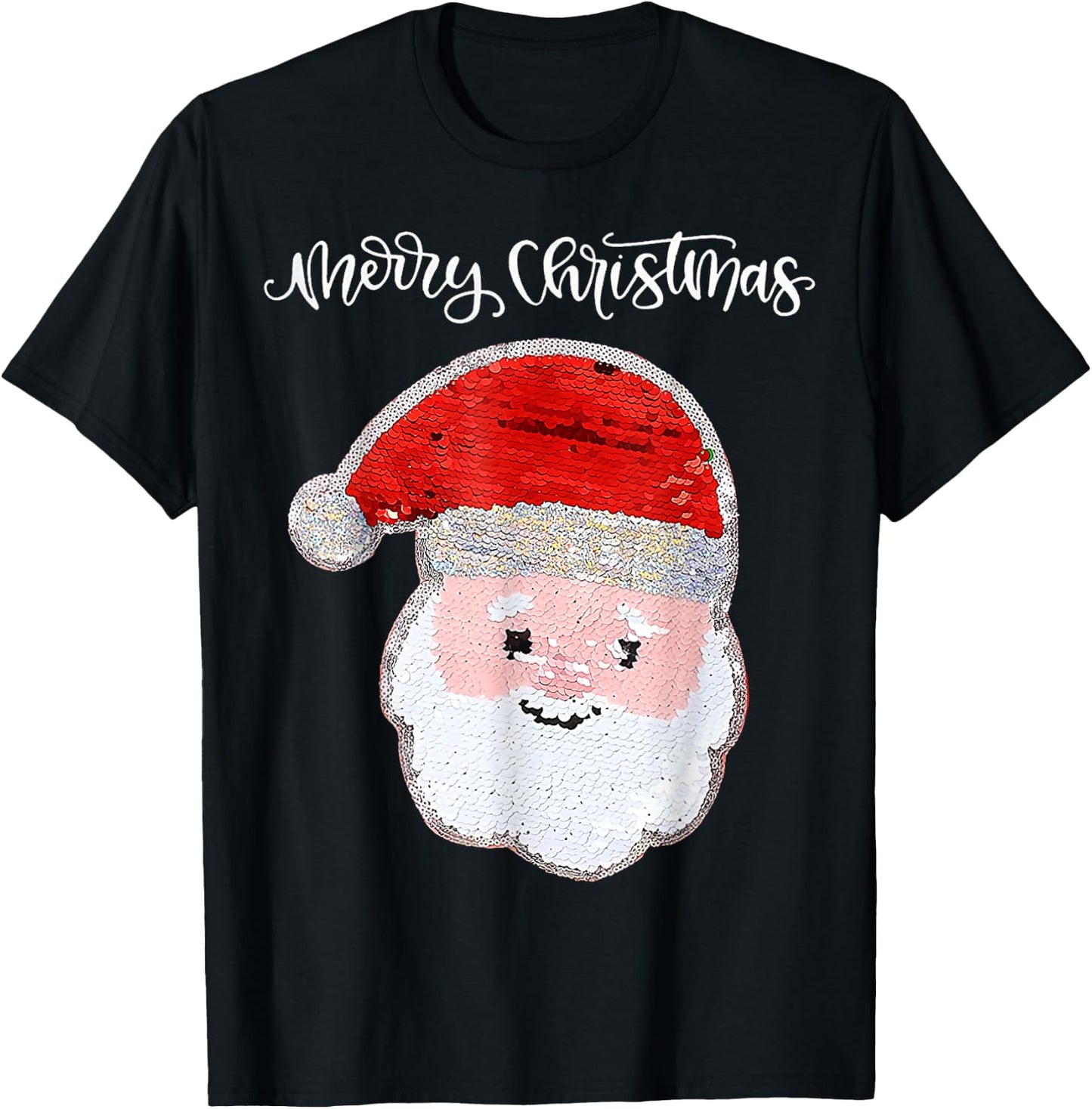 Christmas for Girls and Boys Flip Sequin Santa Ugly Xmas T-Shirt - T-Shirt | Black