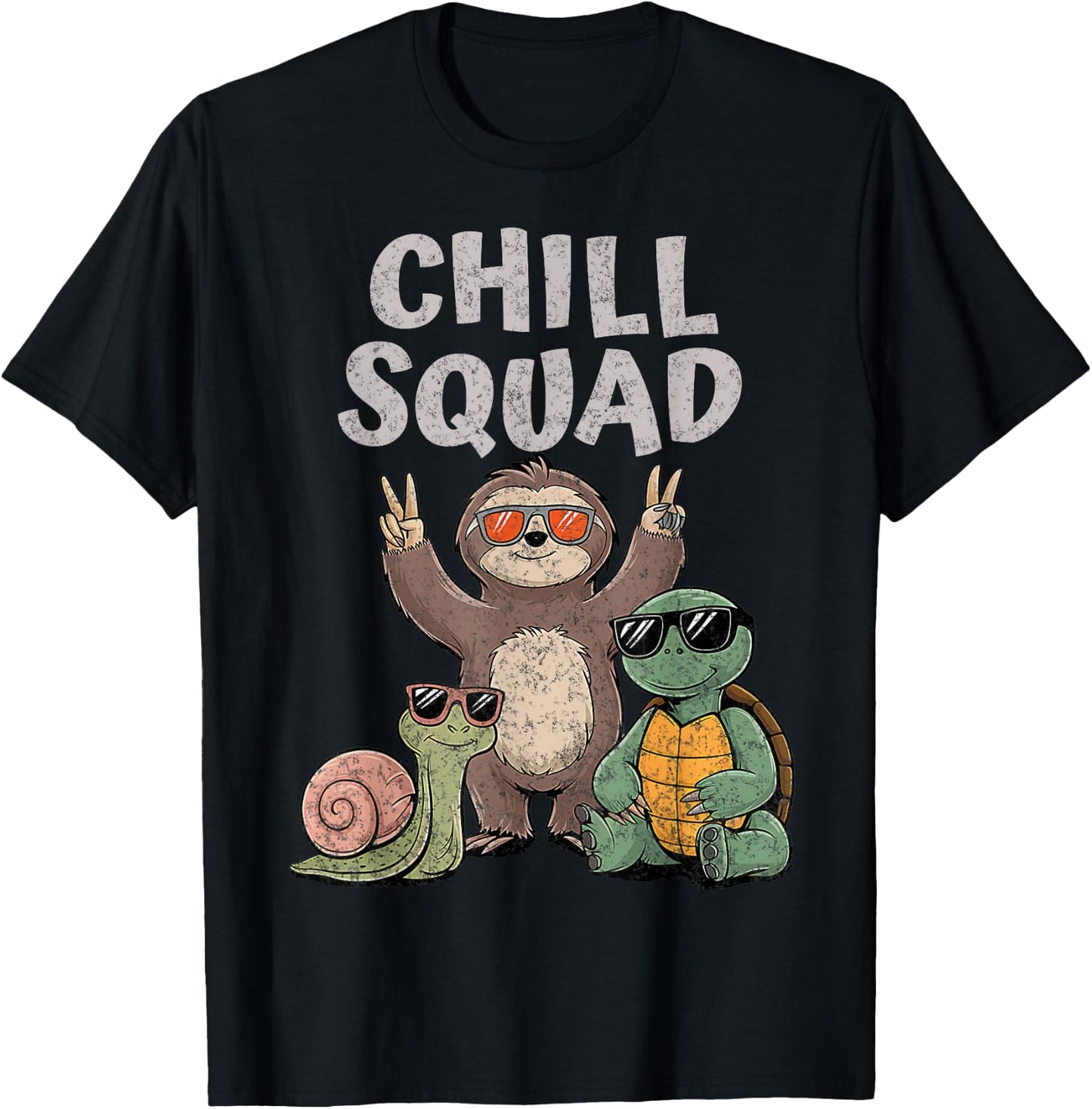 Funny Snail Sloth Turtle Chill Squad Gang Group Team Party T-Shirt - T-Shirt | Black