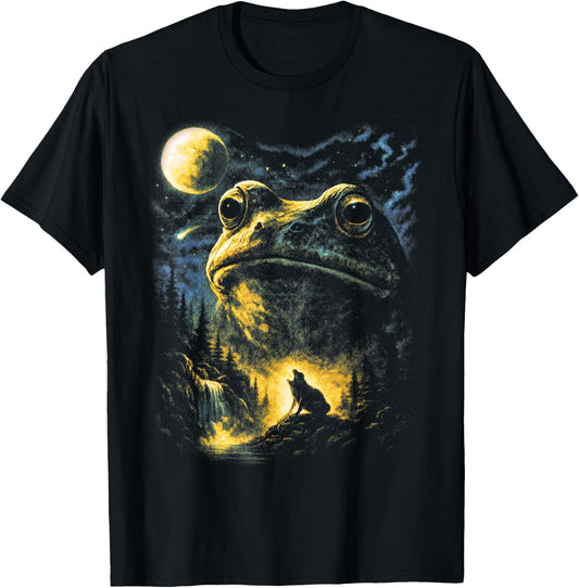 Vintage 90s Three Frogs Howling at The Moon 3 Frog Moon T-Shirt - T-Shirt | Black
