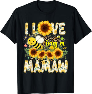 I Love Being A Mamaw Sunflower Leopard Bee Mothers Day T-Shirt - T-Shirt | Black