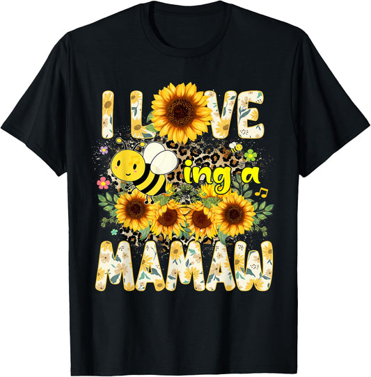 I Love Being A Mamaw Sunflower Leopard Bee Mothers Day T-Shirt - T-Shirt | Black