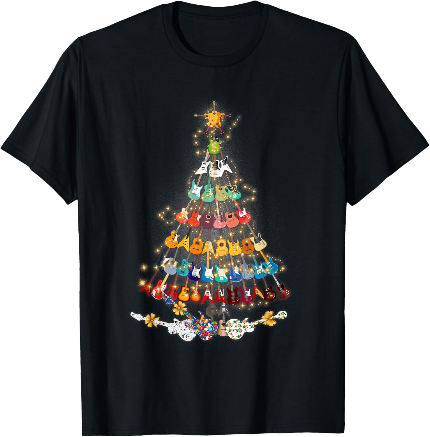 Christmas Guitar Tree - Xmas Guitarist Musician Gift T-Shirt - T-Shirt | Black