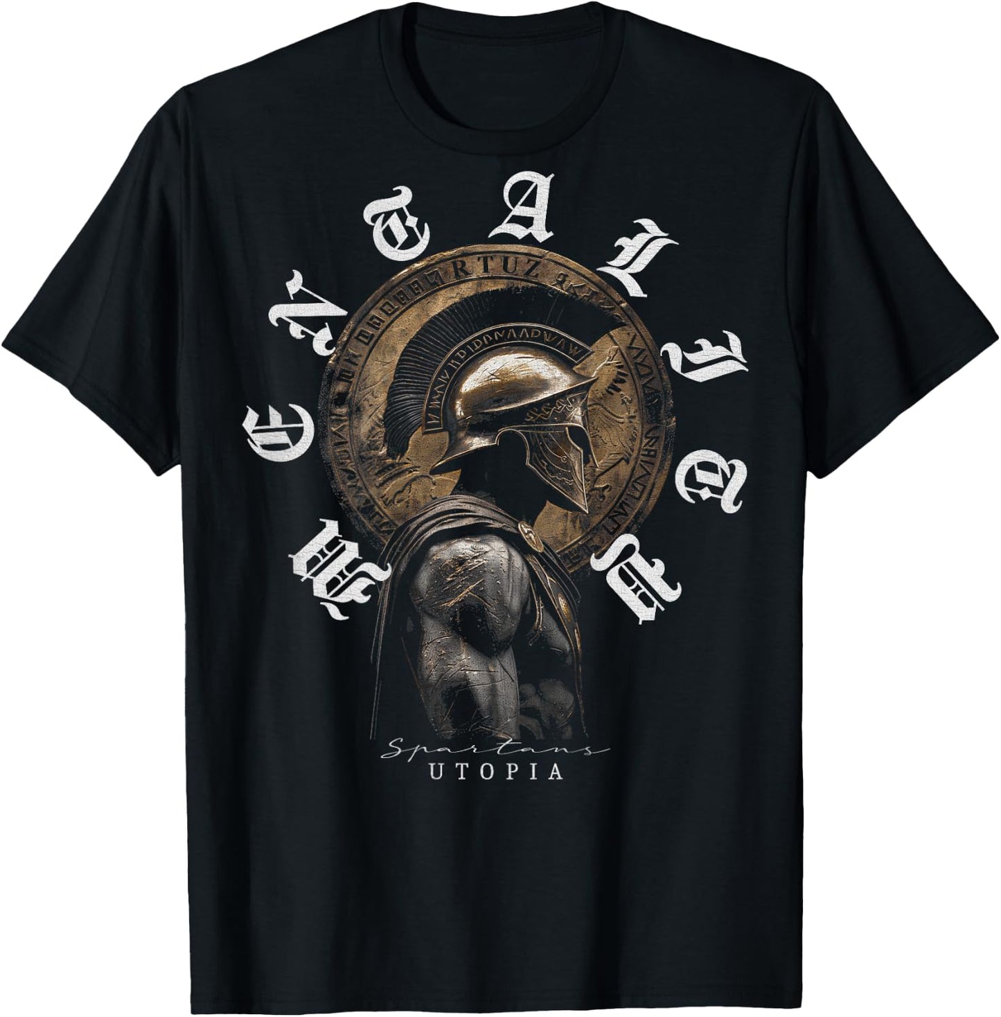 Backprint Spartaner Helm Krieger Y2K Streetwear Damen Herren T-Shirt - T-Shirt | Black