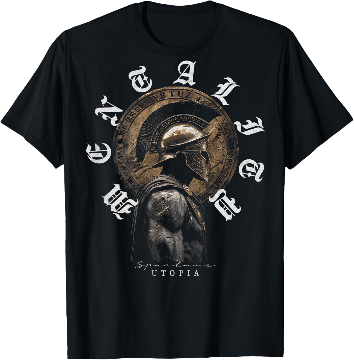 Backprint Spartaner Helm Krieger Y2K Streetwear Damen Herren T-Shirt - T-Shirt | Black